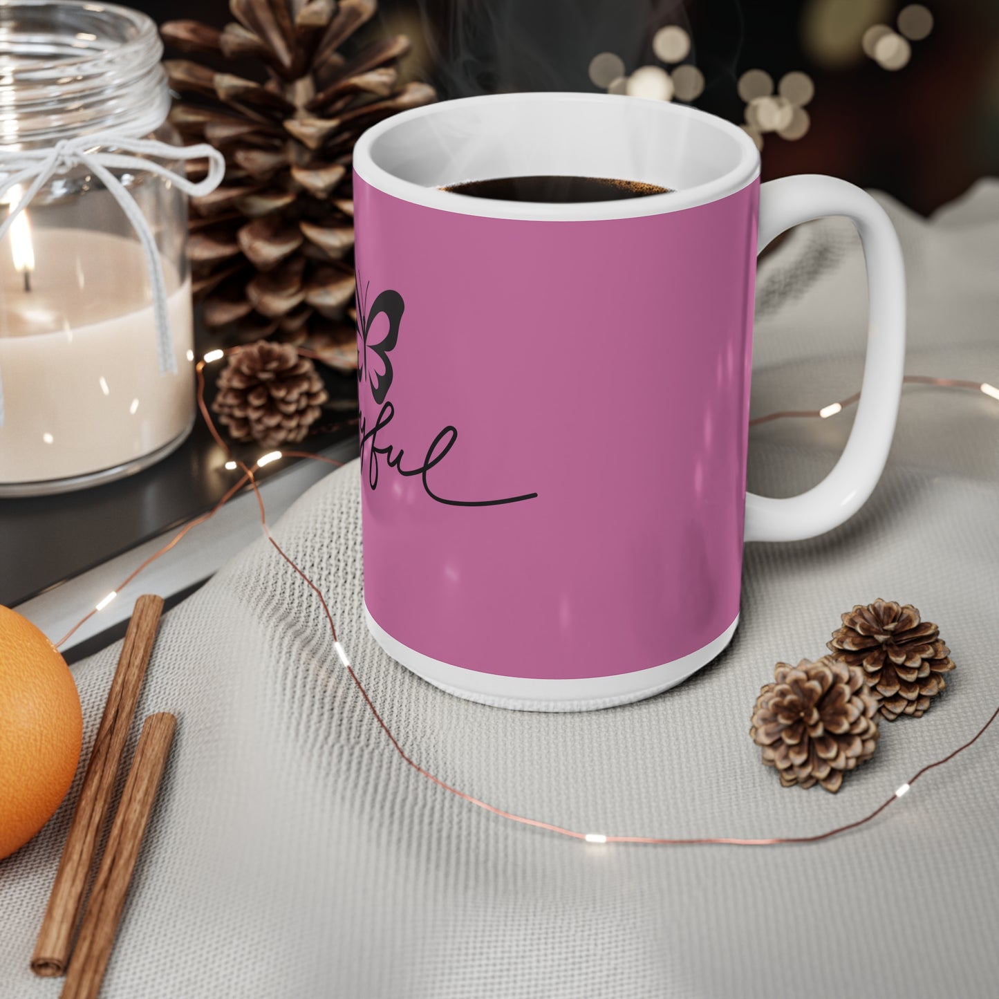 Joyful Ceramic Coffee Cups - 11oz & 15oz, Mug - Pink