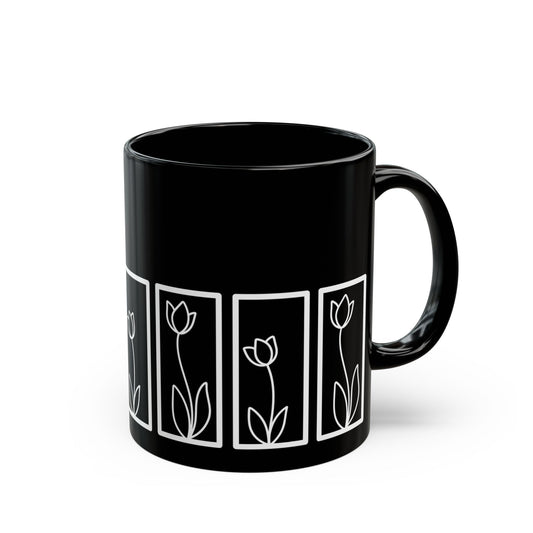 Botanical Floral Pattern Ceramic Black Coffee Mug