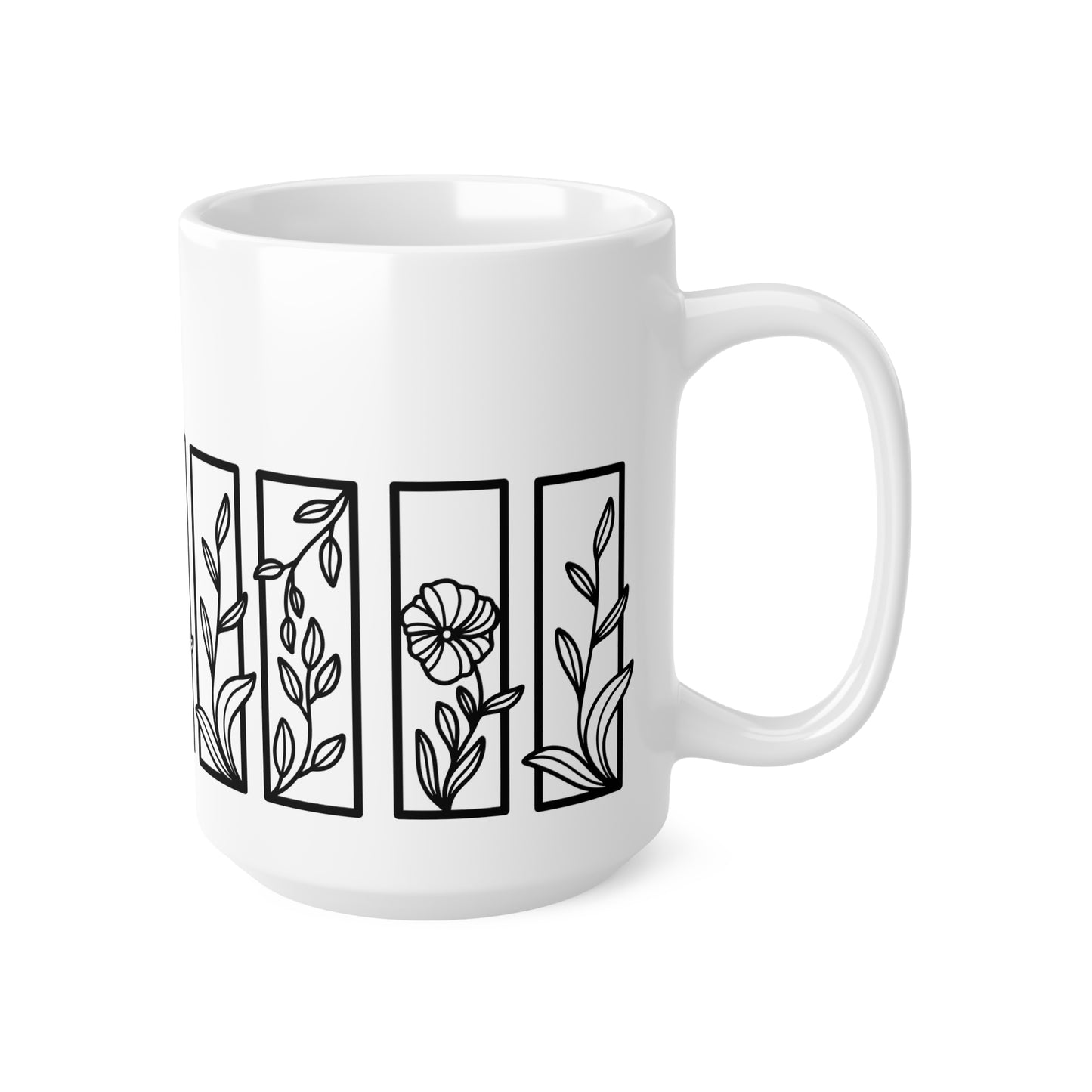 Botanical Floral Ceramic Design White Mug