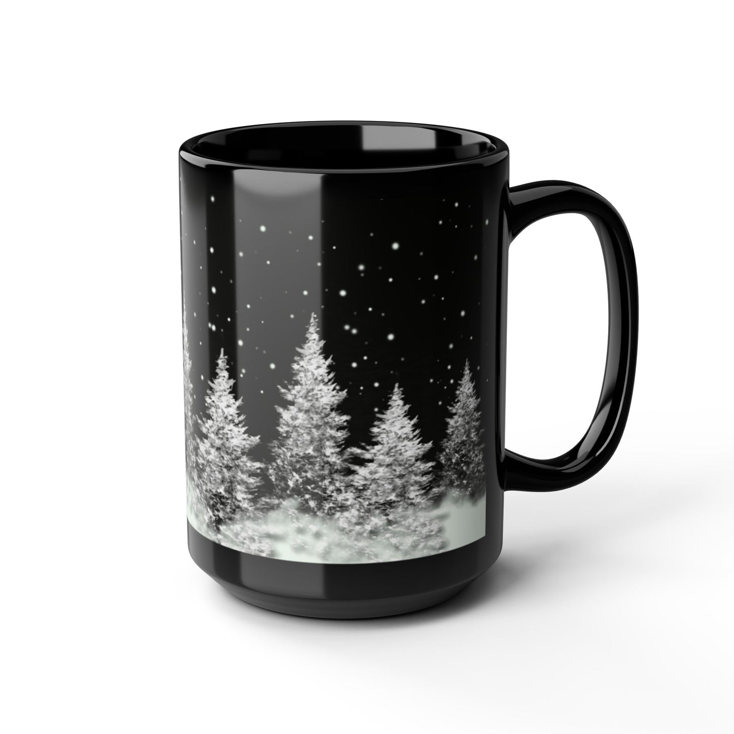 White Christmas Trees and stars Black Coffee Mug