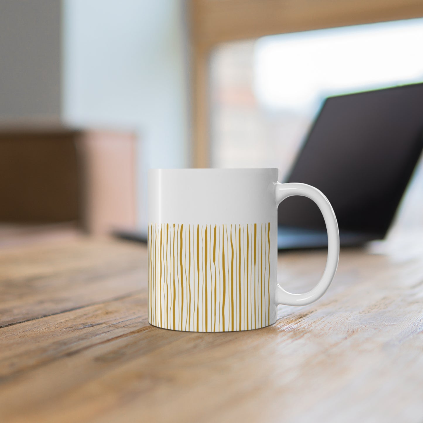 Orange Stripped White Coffee Mug