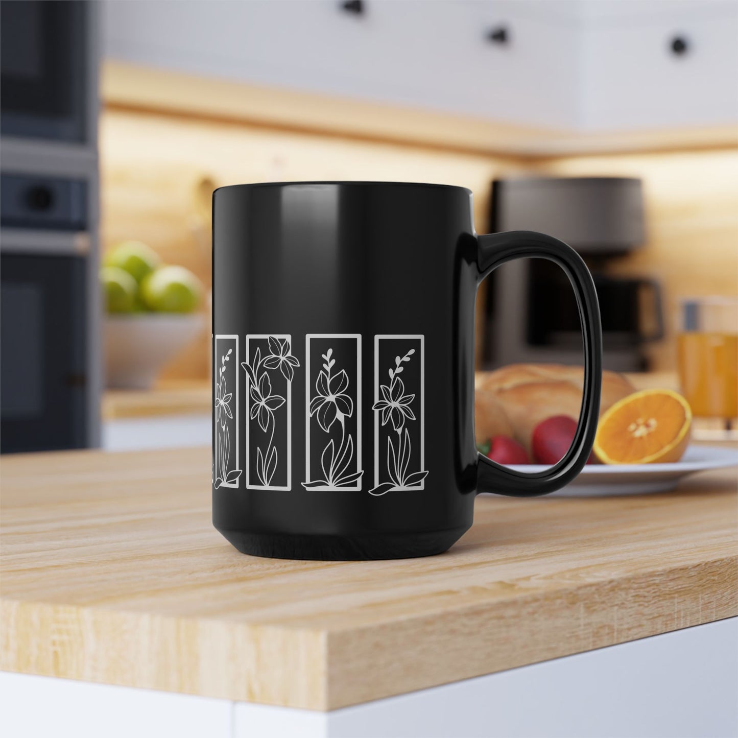 Botanical Floral Ceramic Black Coffee Mug