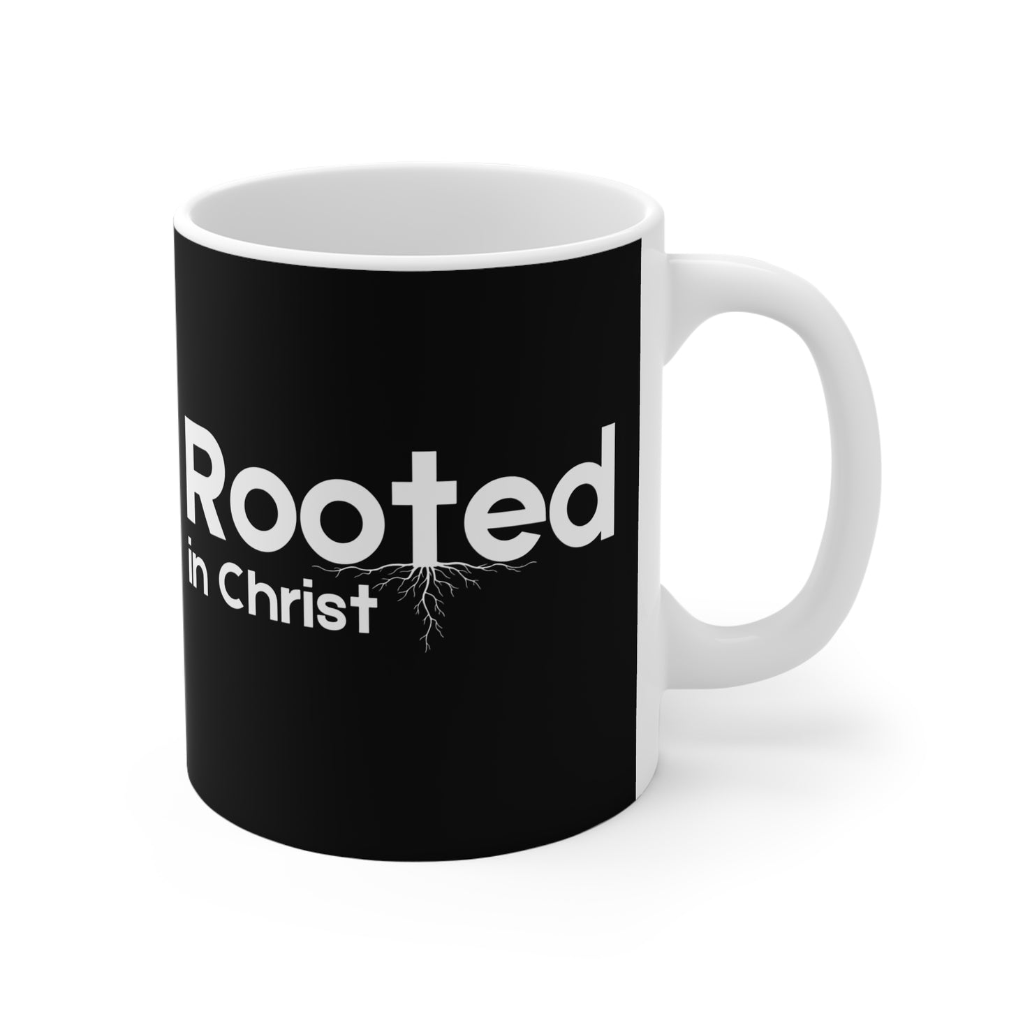 Rooted in Christ - Christian Coffee Mug, Black