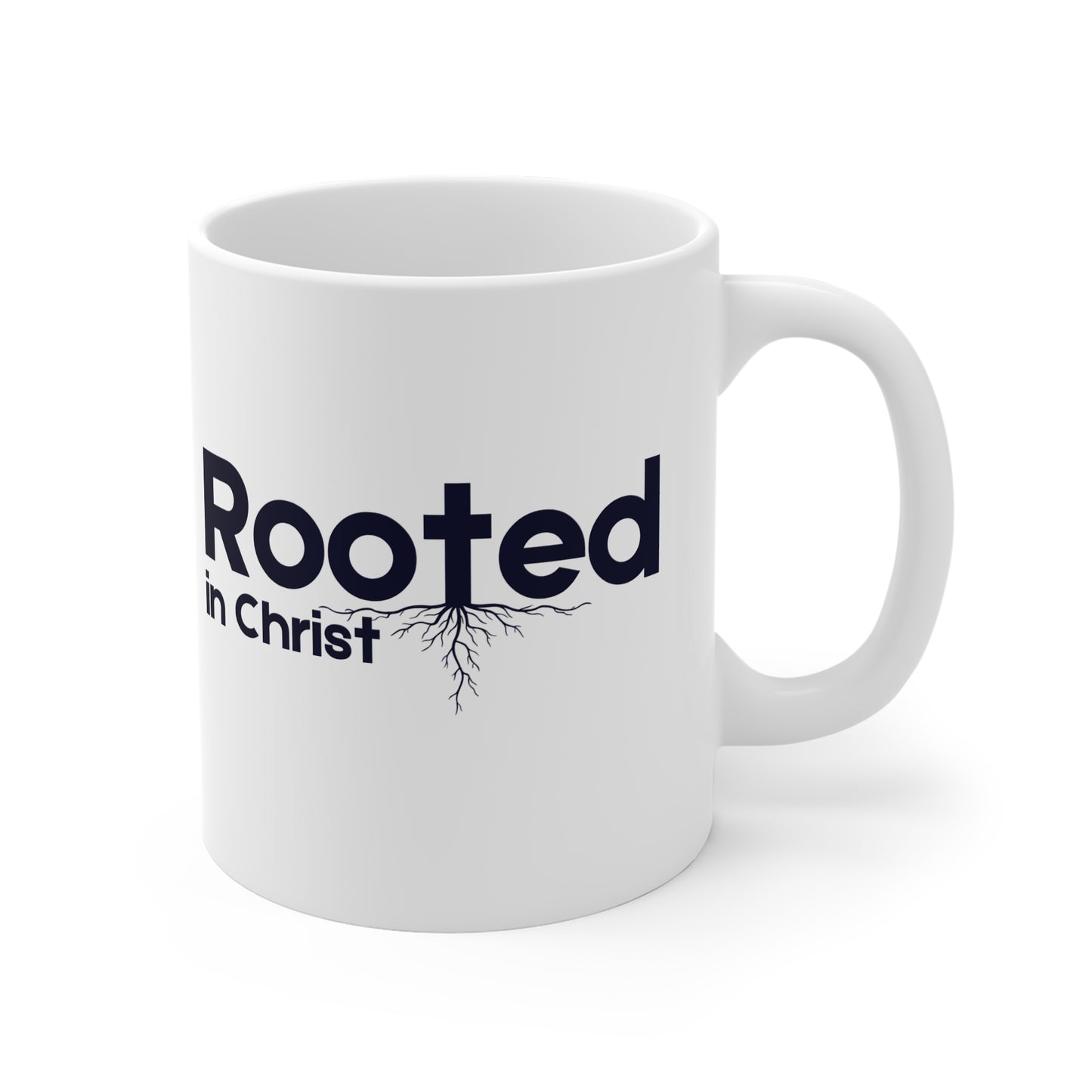 Rooted in Christ - Christian Coffee Mug, White