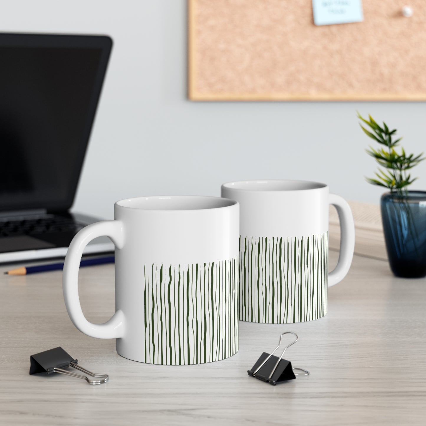 Green Stripped White Coffee Mug