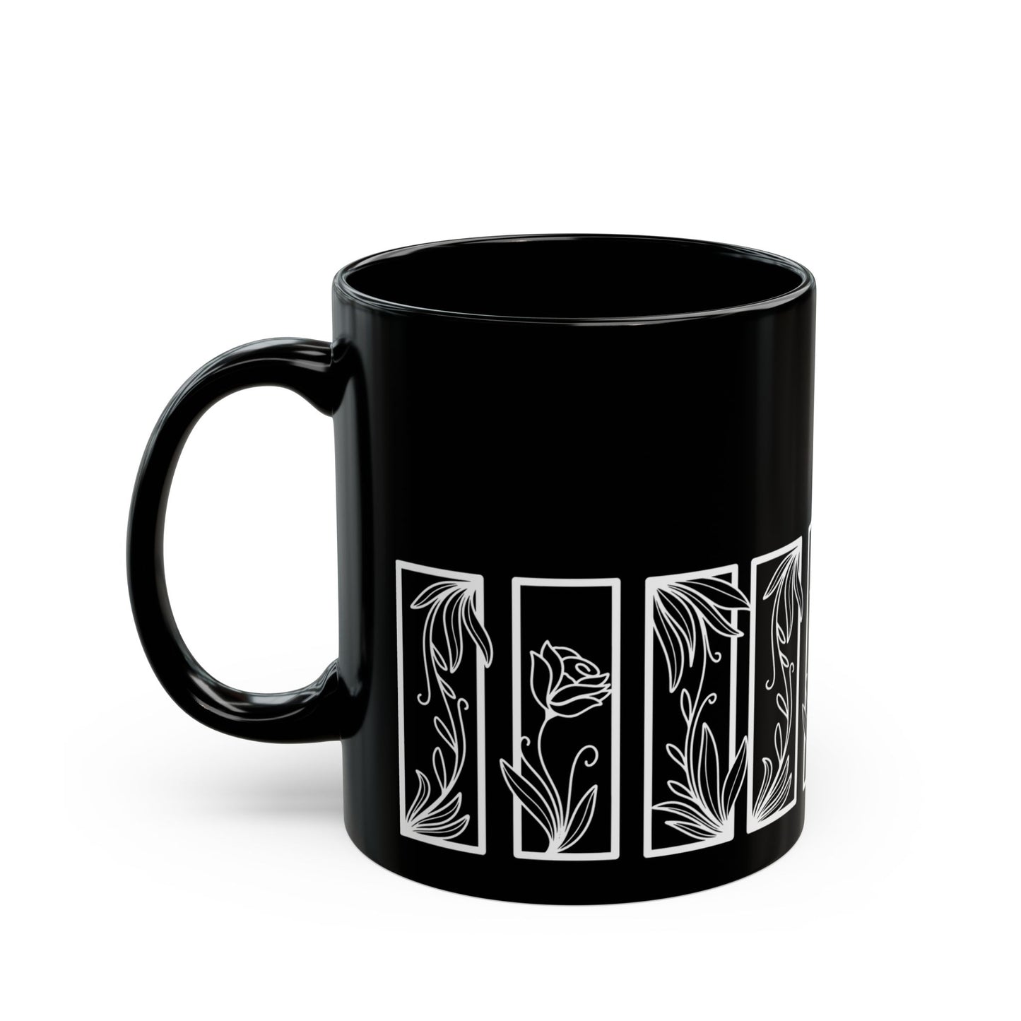 Roses Botanical Floral Ceramic Black Coffee Mug