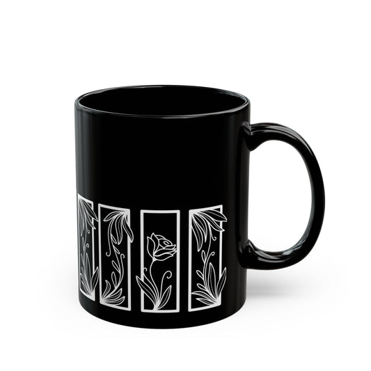 Roses Botanical Floral Ceramic Black Coffee Mug