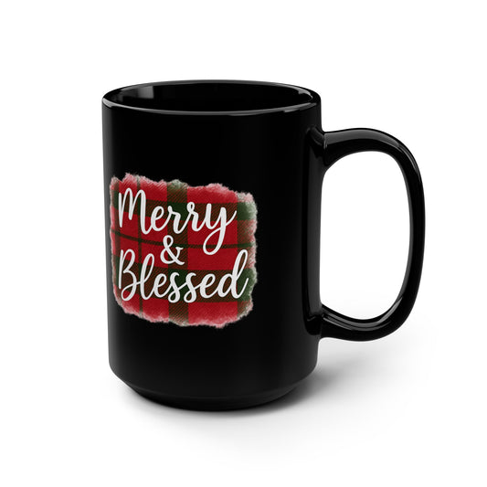 Merry and Blessed Christmas Mug - 15oz Black