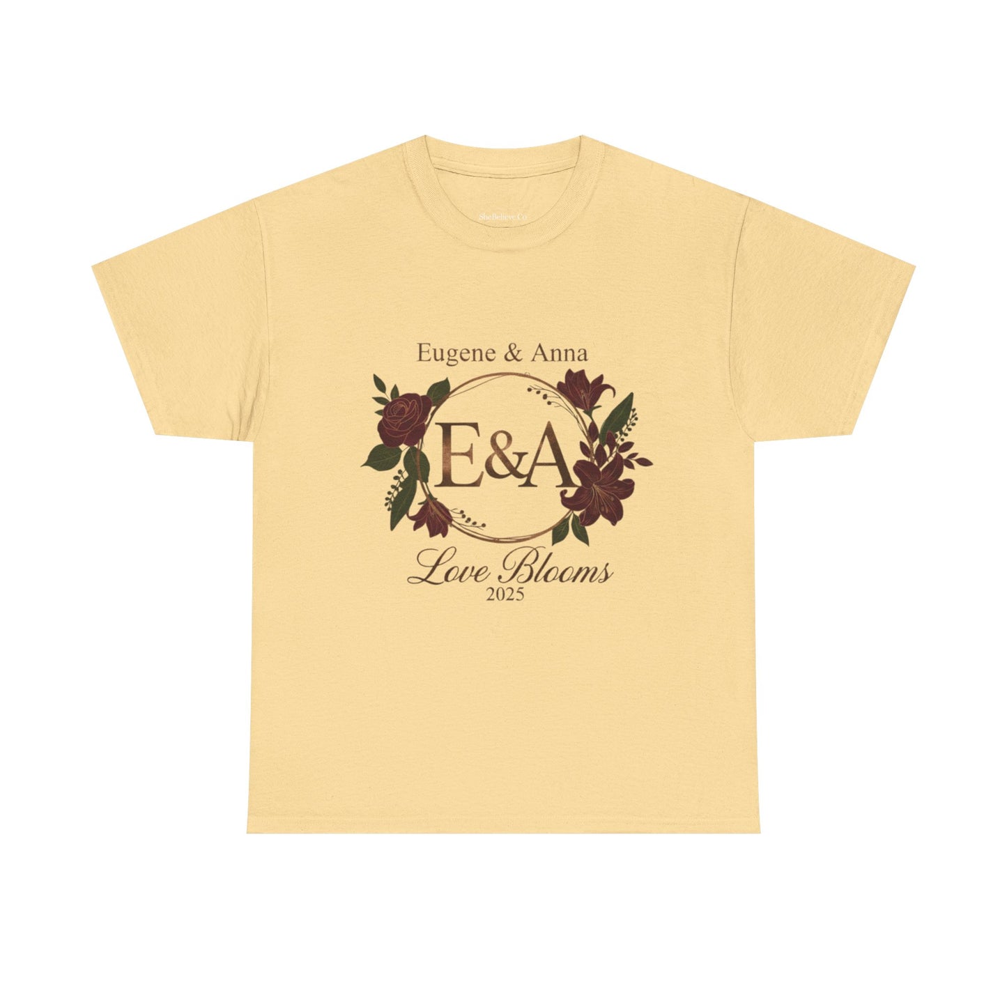 Personalized Monogram  'E & A' and 'Love Blooms in 2025' T-Shirt