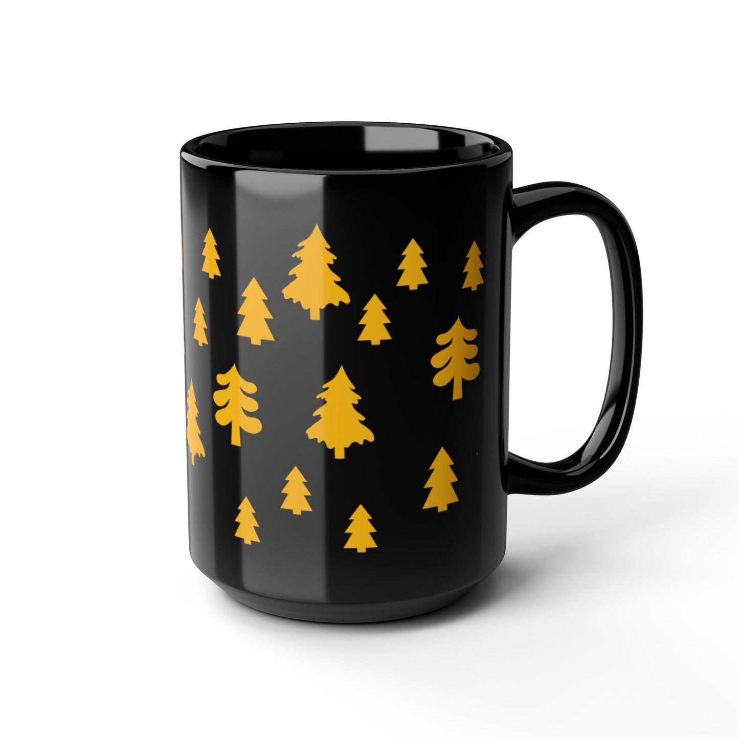 Yellow Christmas Trees Black Coffee Mug