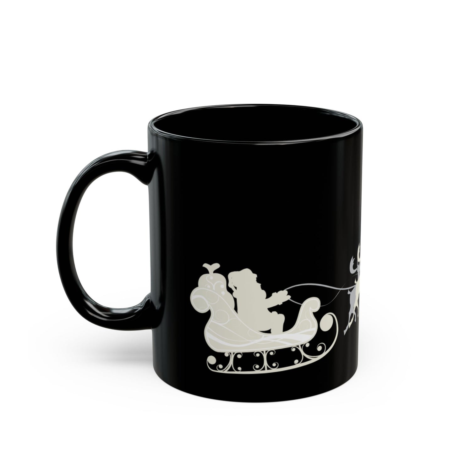 Santa Sleigh Black Coffee Mug