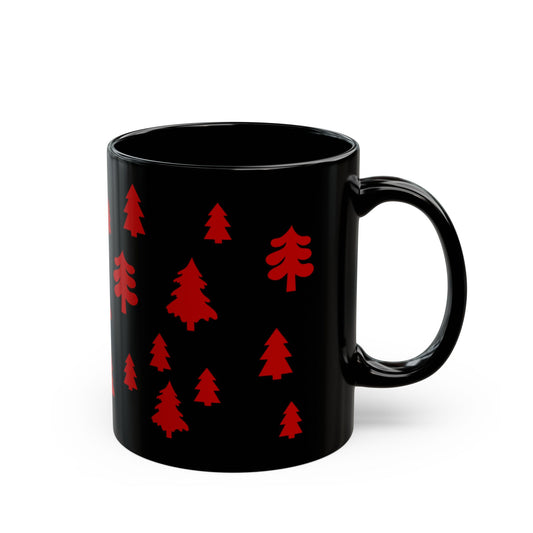 Red Christmas Trees Black Coffee Mug