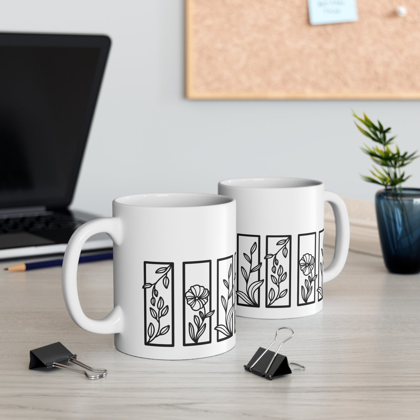Botanical Floral Ceramic Design White Mug