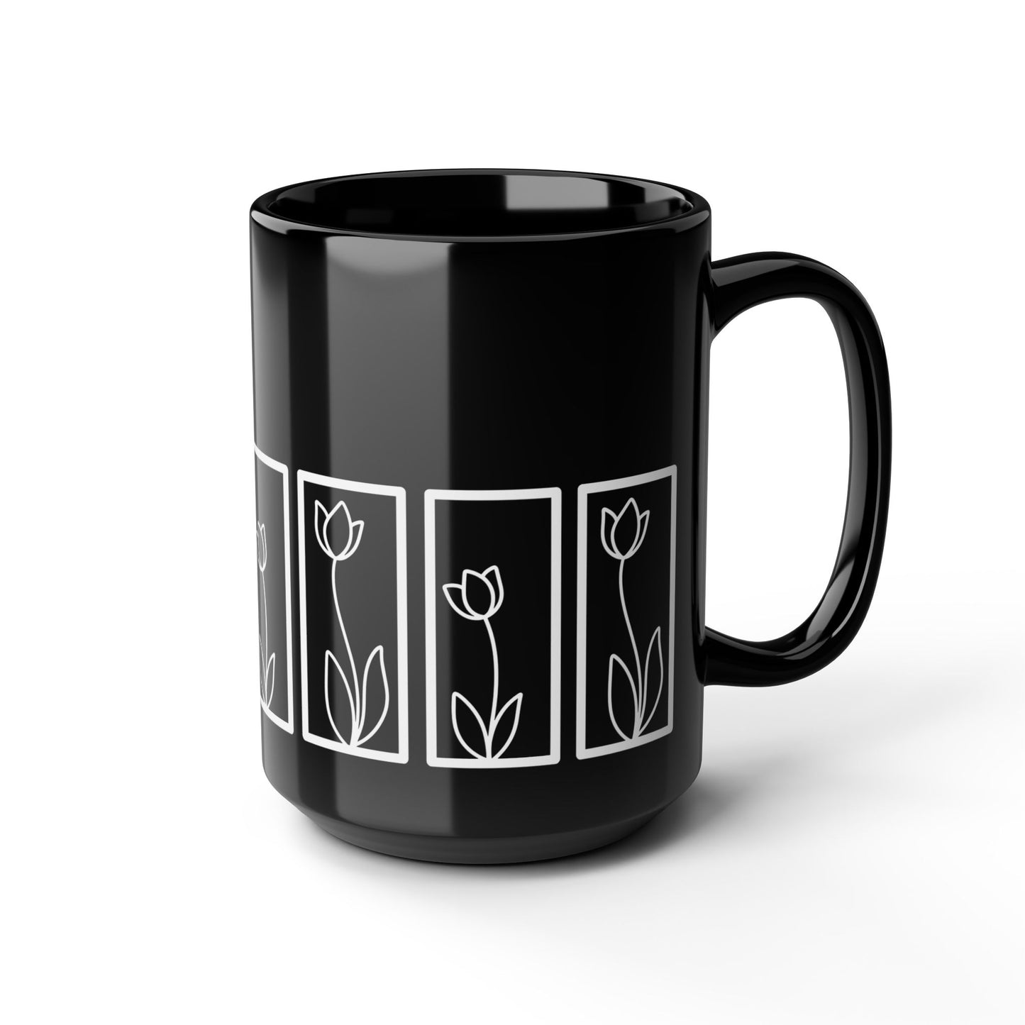 Botanical Floral Pattern Ceramic Black Coffee Mug