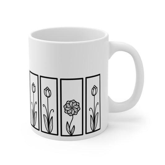 Tulip Botanical Floral Ceramic Coffee White Mug