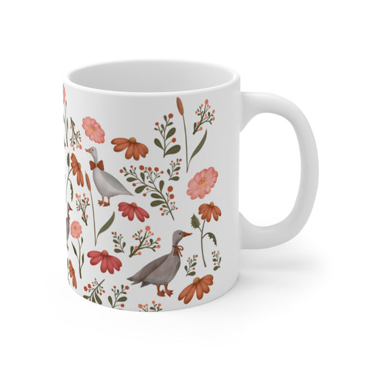 Goose and wildflowers White Coffee Mug