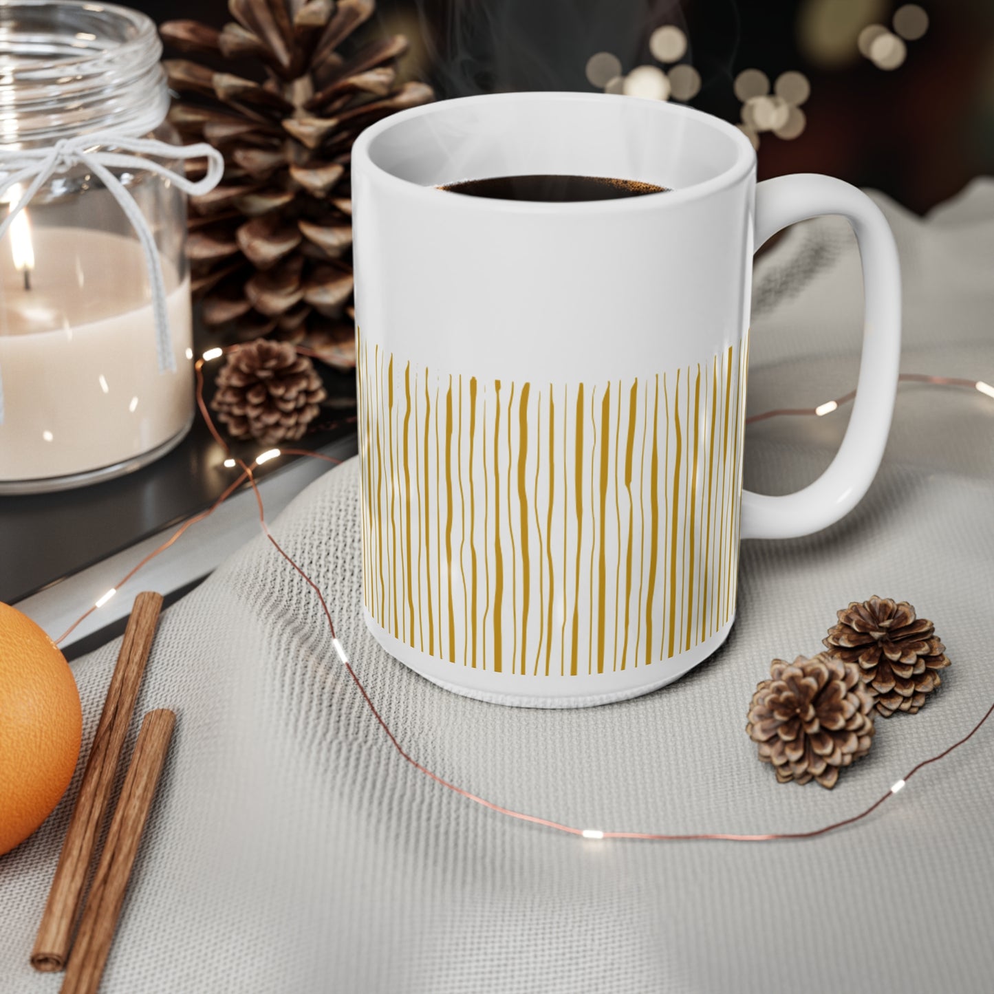 Orange Stripped White Coffee Mug