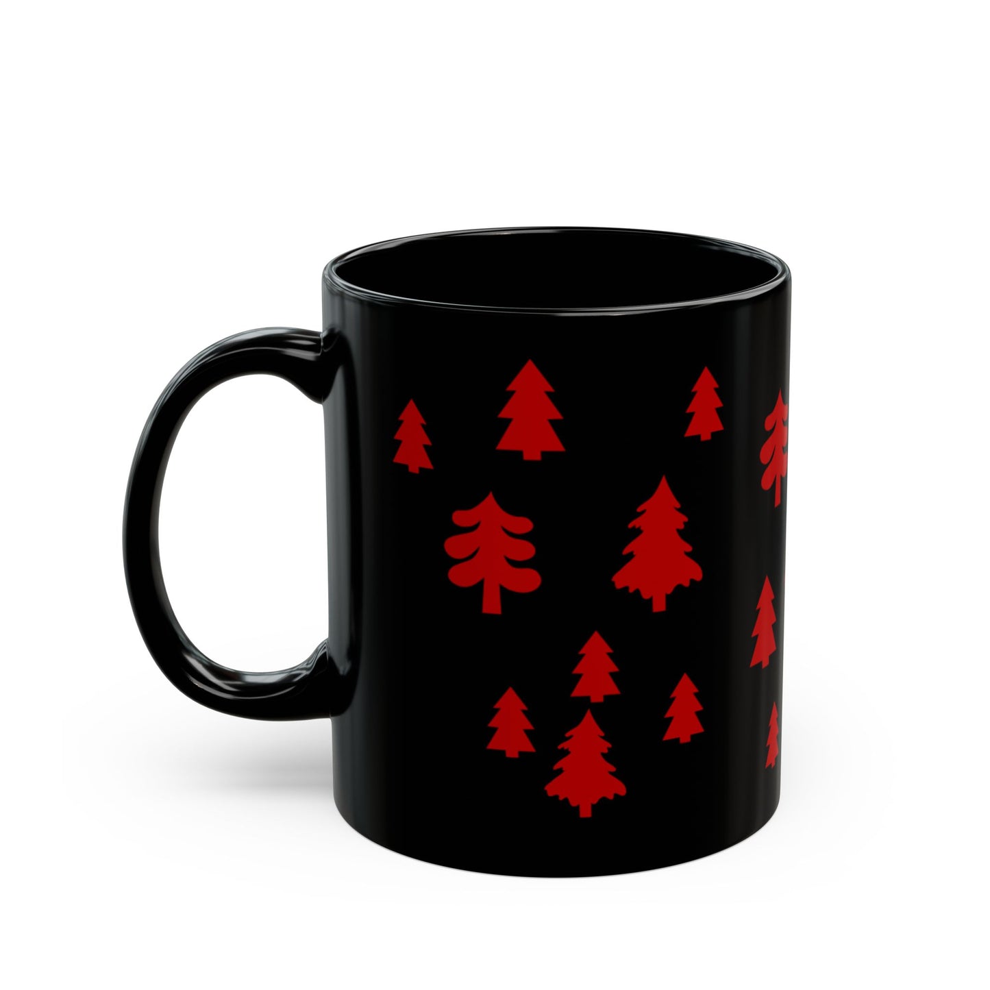 Red Christmas Trees Black Coffee Mug