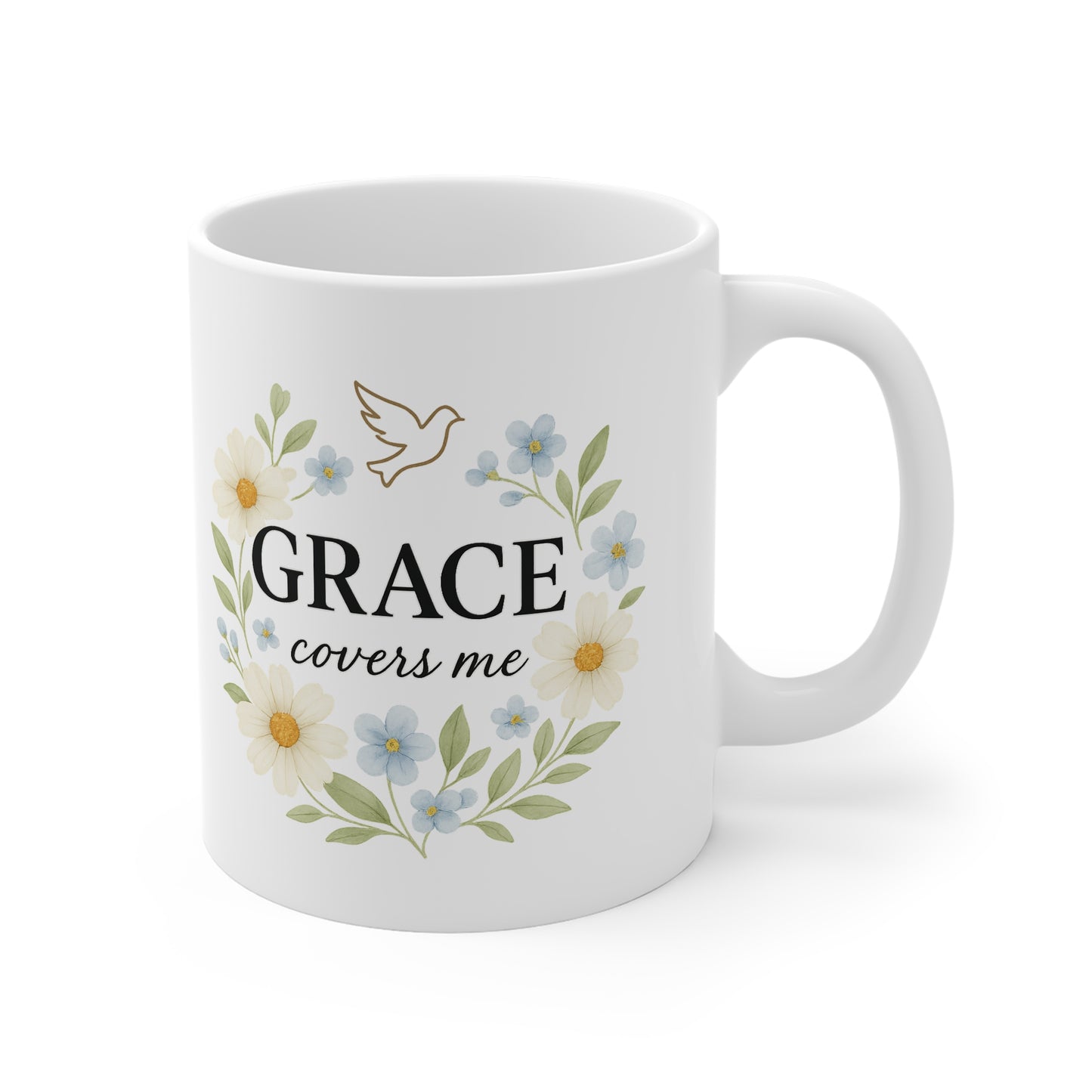 Grace in Full Bloom - Christian Coffee Mug, White