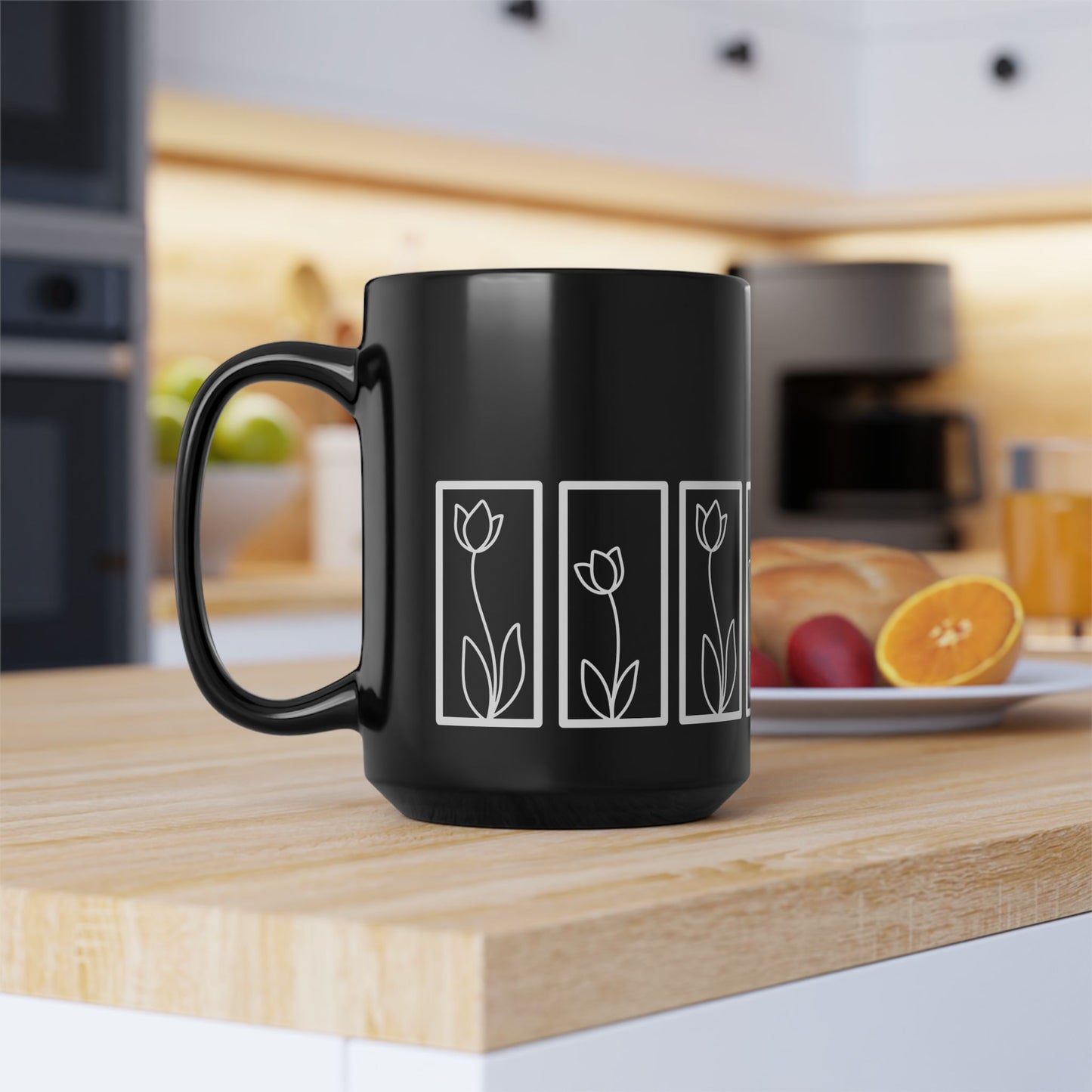 Botanical Floral Pattern Ceramic Black Coffee Mug