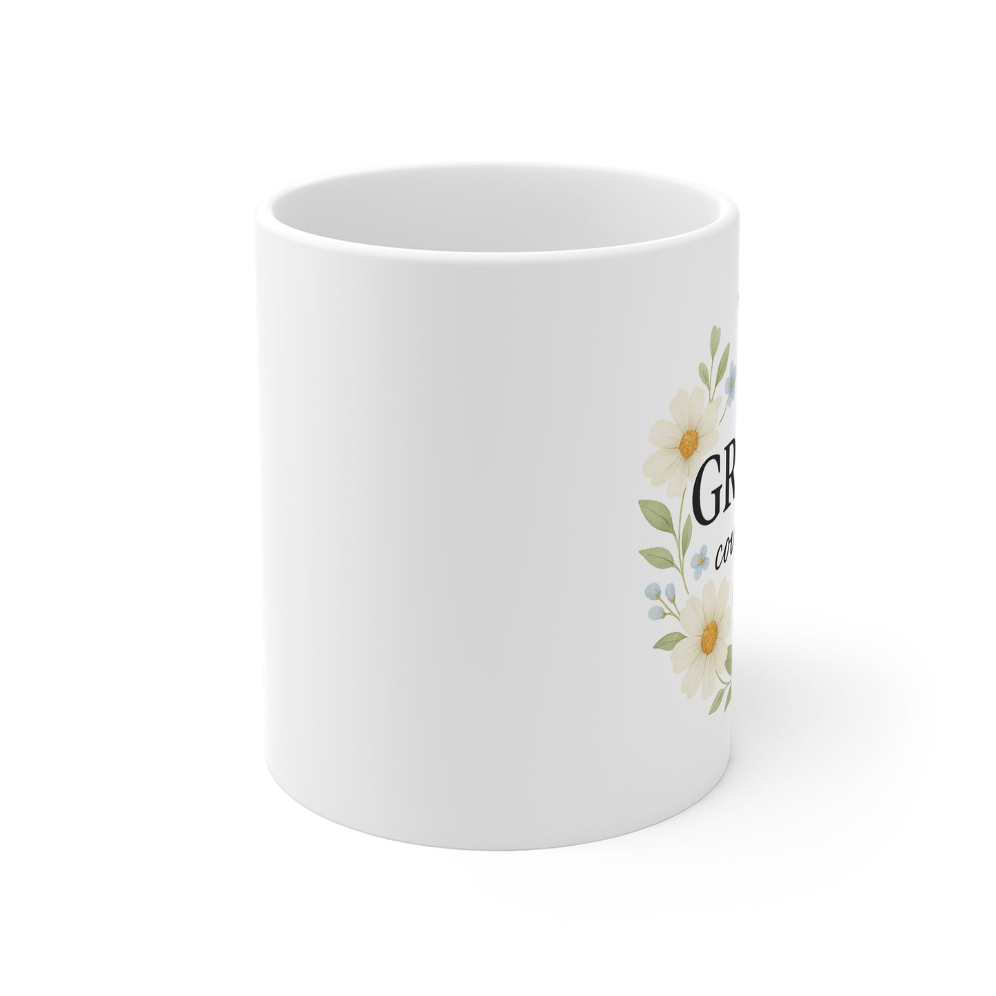 Grace in Full Bloom - Christian Coffee Mug, White