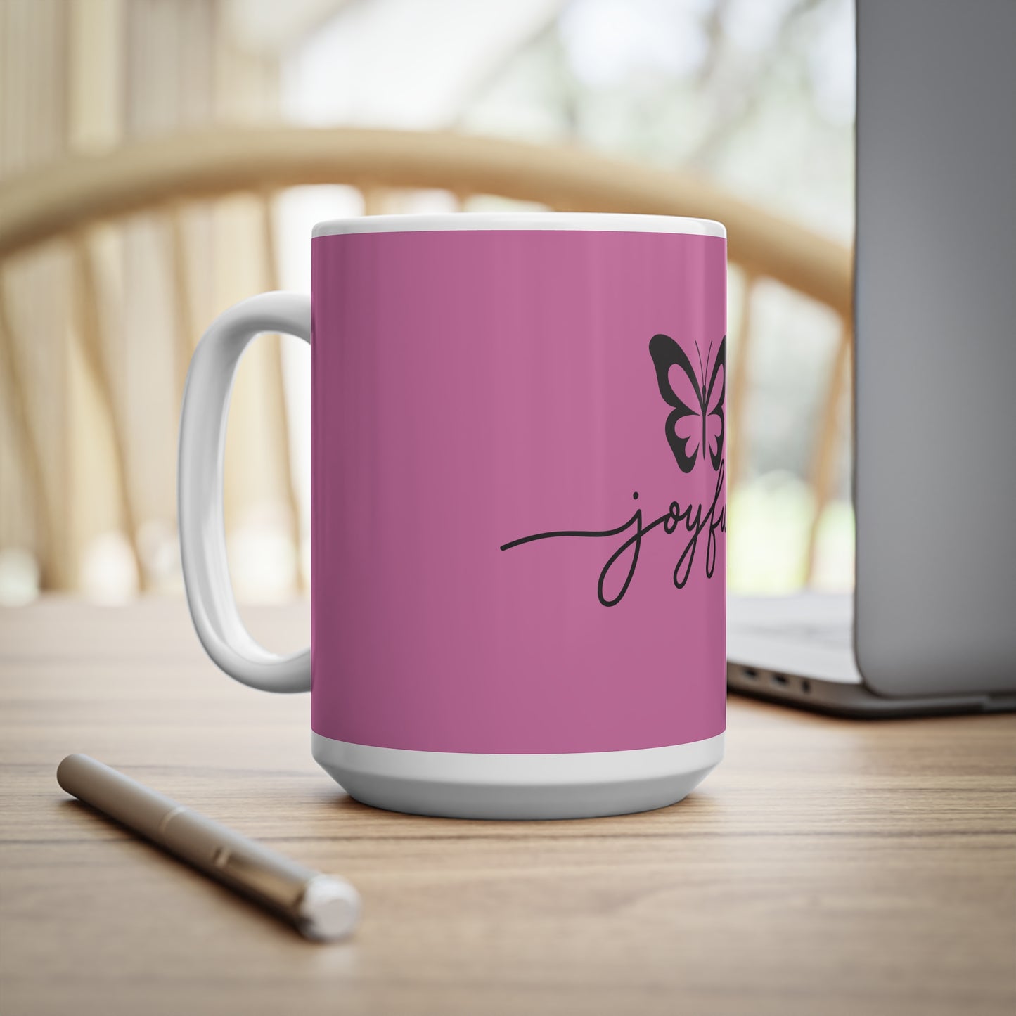 Joyful Ceramic Coffee Cups - 11oz & 15oz, Mug - Pink