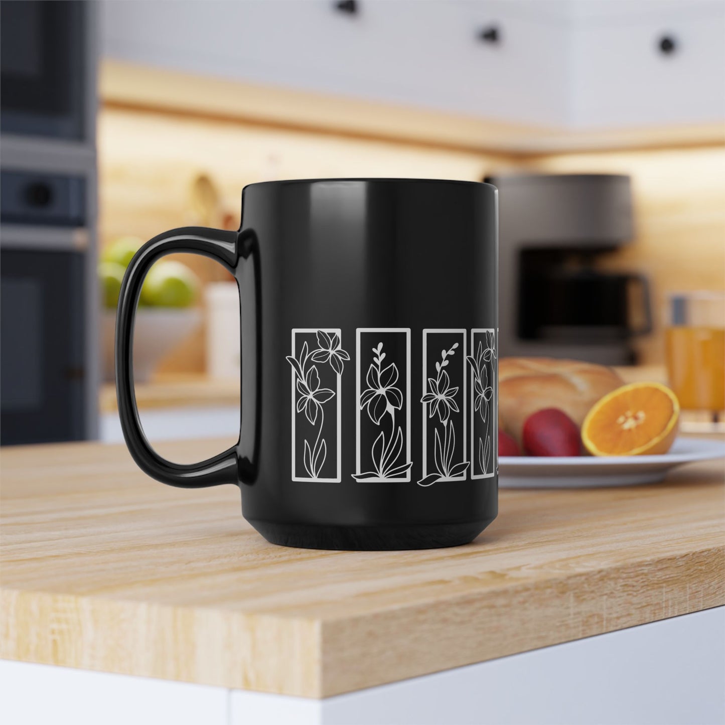 Botanical Floral Ceramic Black Coffee Mug
