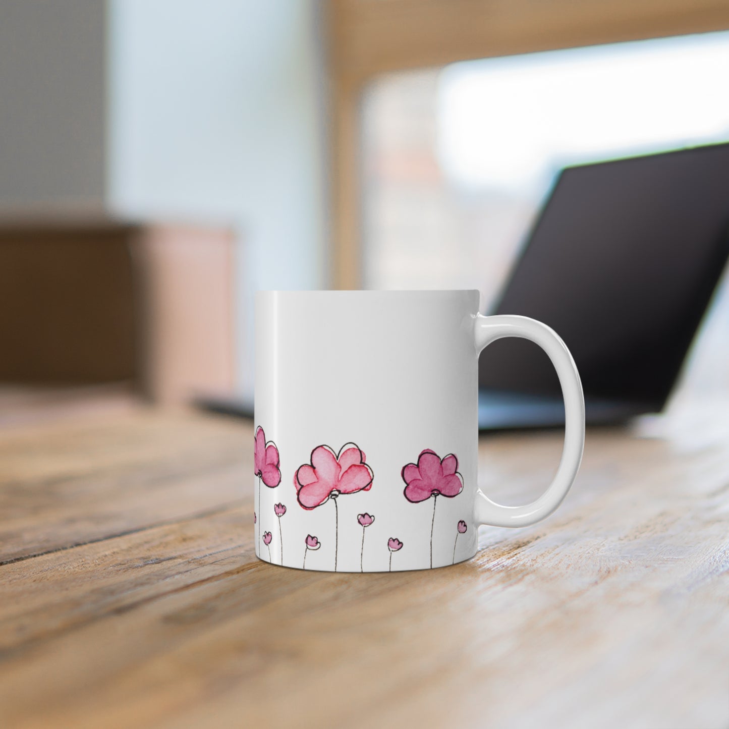 Pink Flower, White Coffee Mug