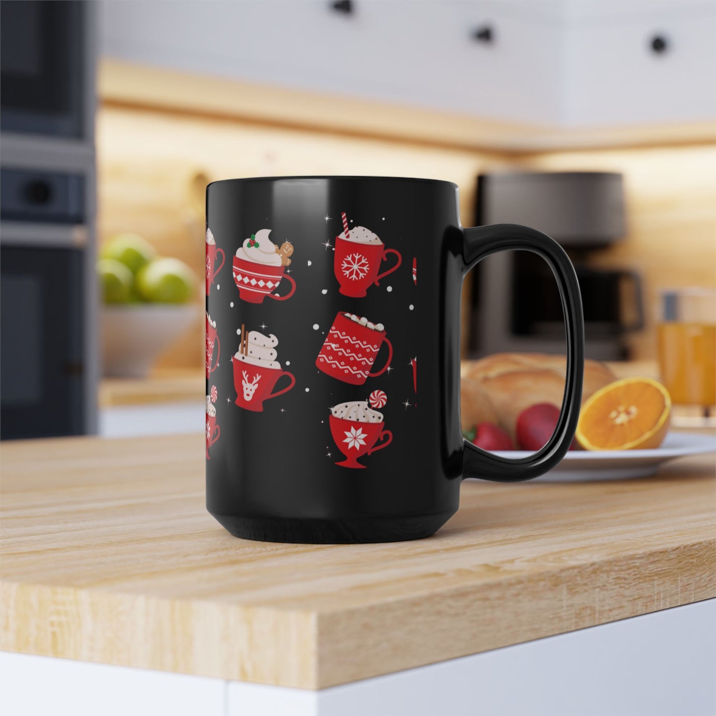 Red Christmas Trees Black Coffee Mug