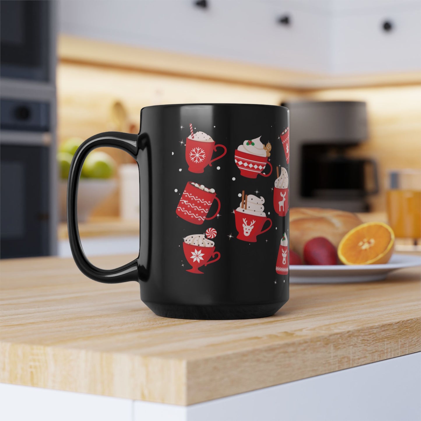 Red Christmas Trees Black Coffee Mug