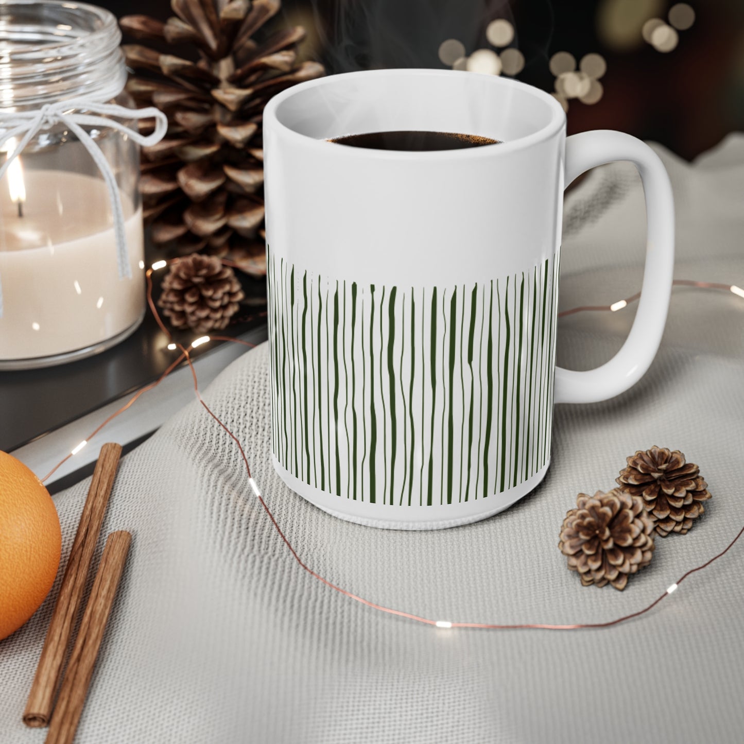 Green Stripped White Coffee Mug