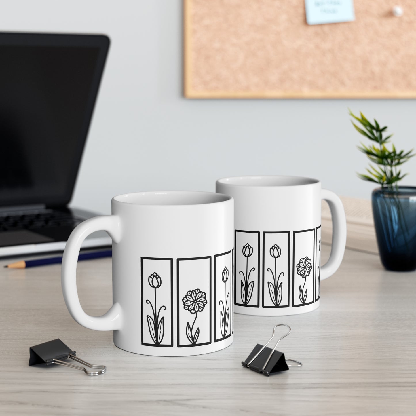 Tulip Botanical Floral Ceramic Coffee White Mug