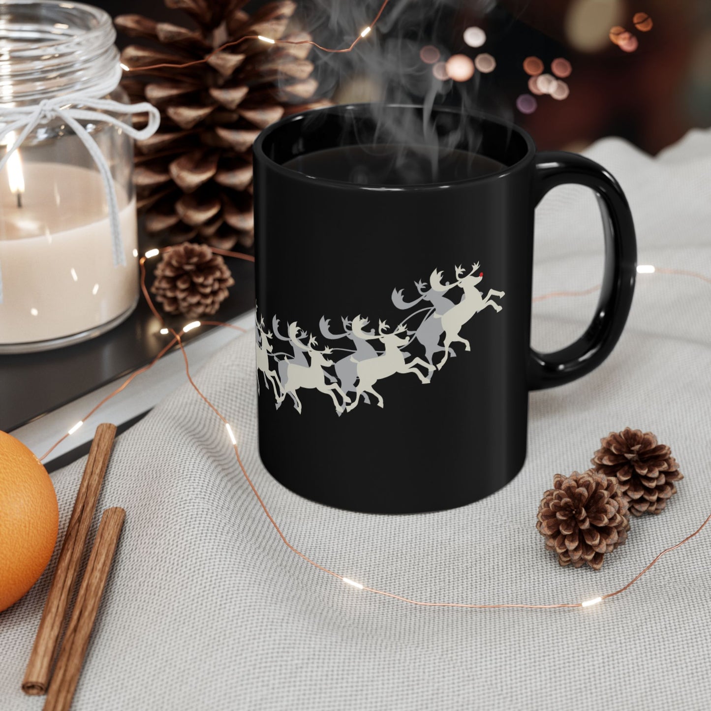 Santa Sleigh Black Coffee Mug