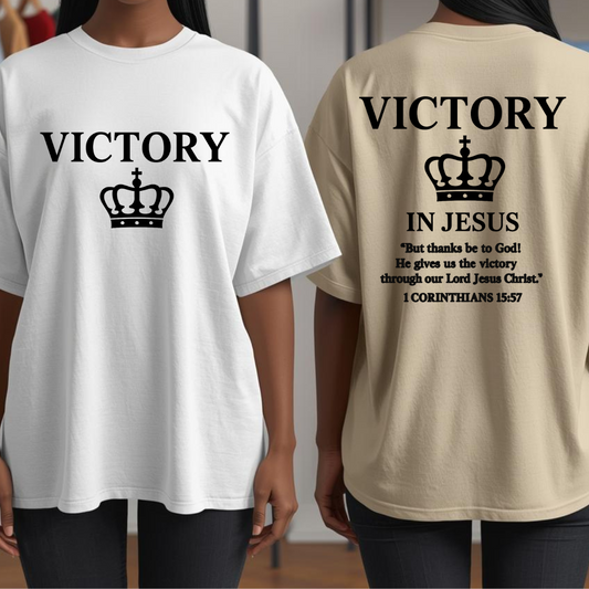 VICTORY Christian T-Shirt – 1 Corinthians 15:57 | In Jesus Tee