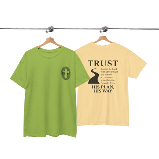 TRUST Christian T-Shirt – Proverbs 3:5-6 | His Plan, His Way Faith Tee