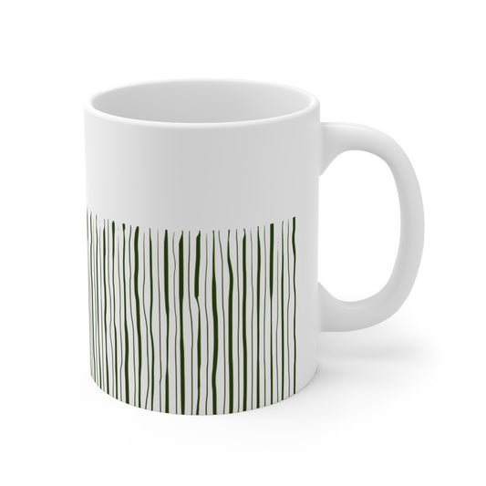 Green Stripped White Coffee Mug