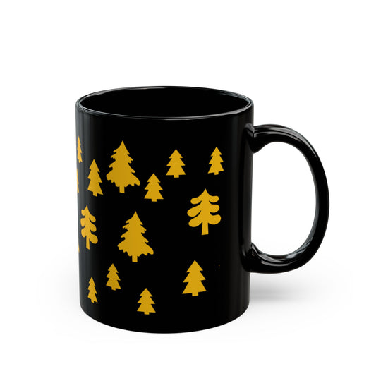 Yellow Christmas Trees Black Coffee Mug