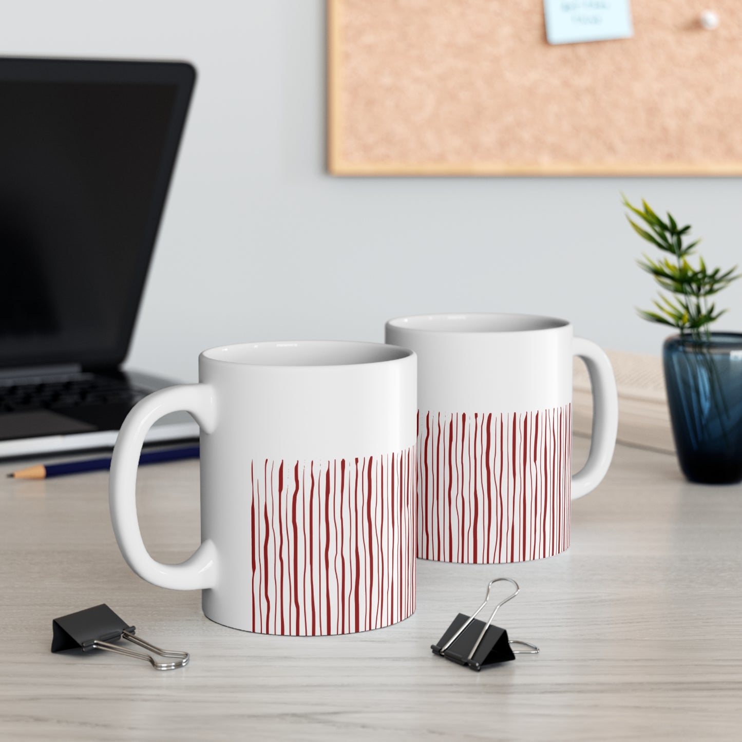 Red Stripped White Coffee Mug
