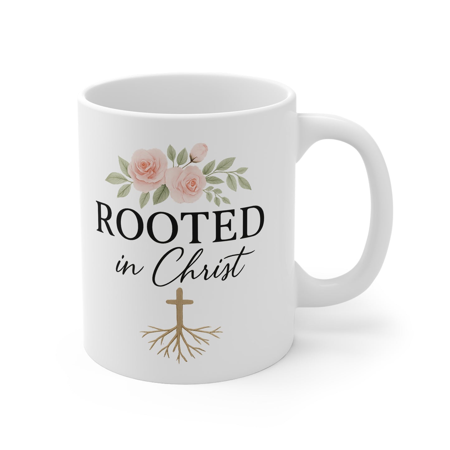 Rooted in Christ - Christian Coffee Mug, White