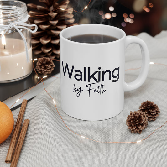 Walking by Faith Christian Coffee Mugs, White