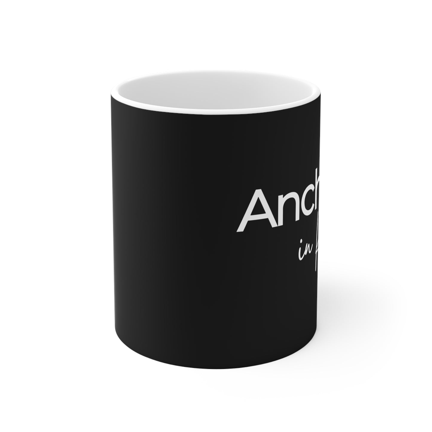 Anchored in Hope, Christian Coffee Mug, Black