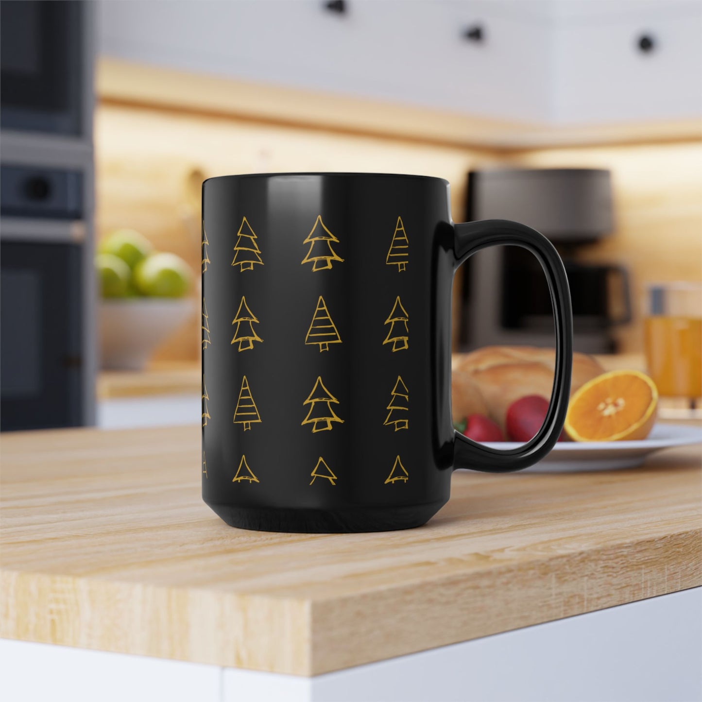 Gold Christmas Tree Mug - 15oz Black