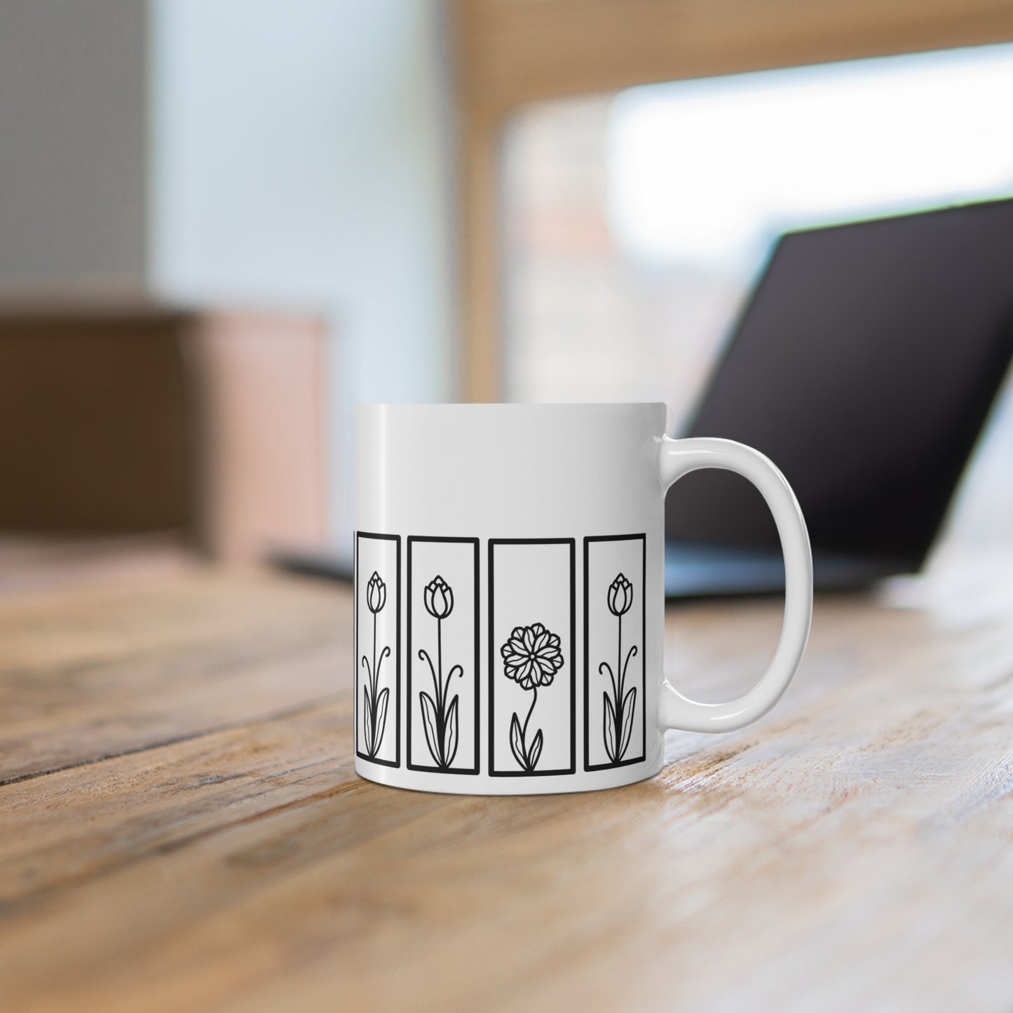 Tulip Botanical Floral Ceramic Coffee White Mug