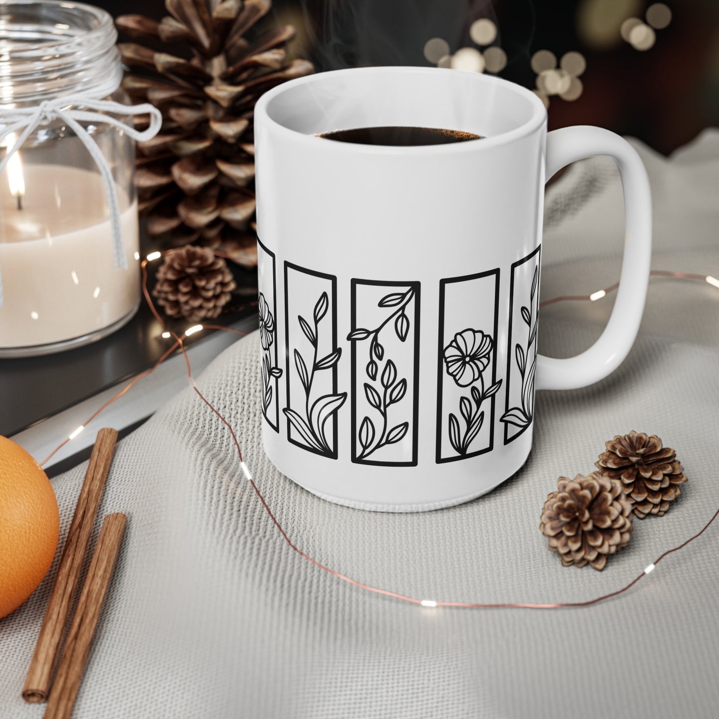 Botanical Floral Ceramic Design White Mug