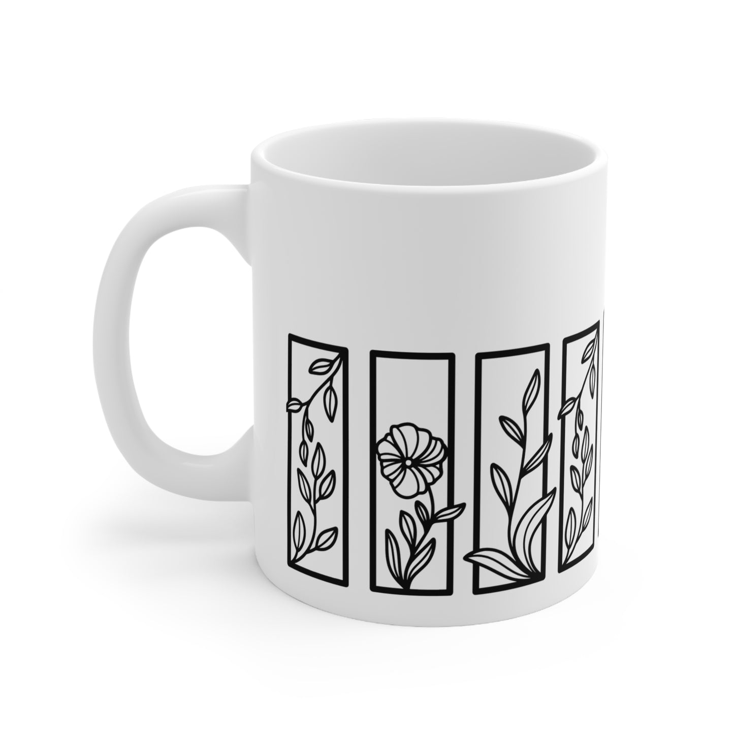 Botanical Floral Ceramic Design White Mug