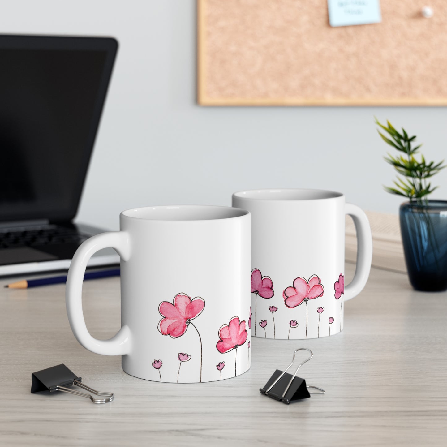 Pink Flower, White Coffee Mug