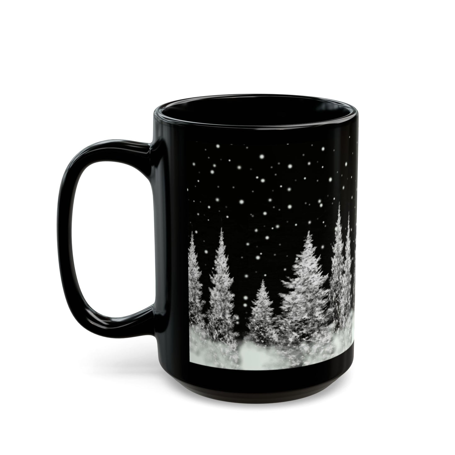 White Christmas Trees and stars Black Coffee Mug