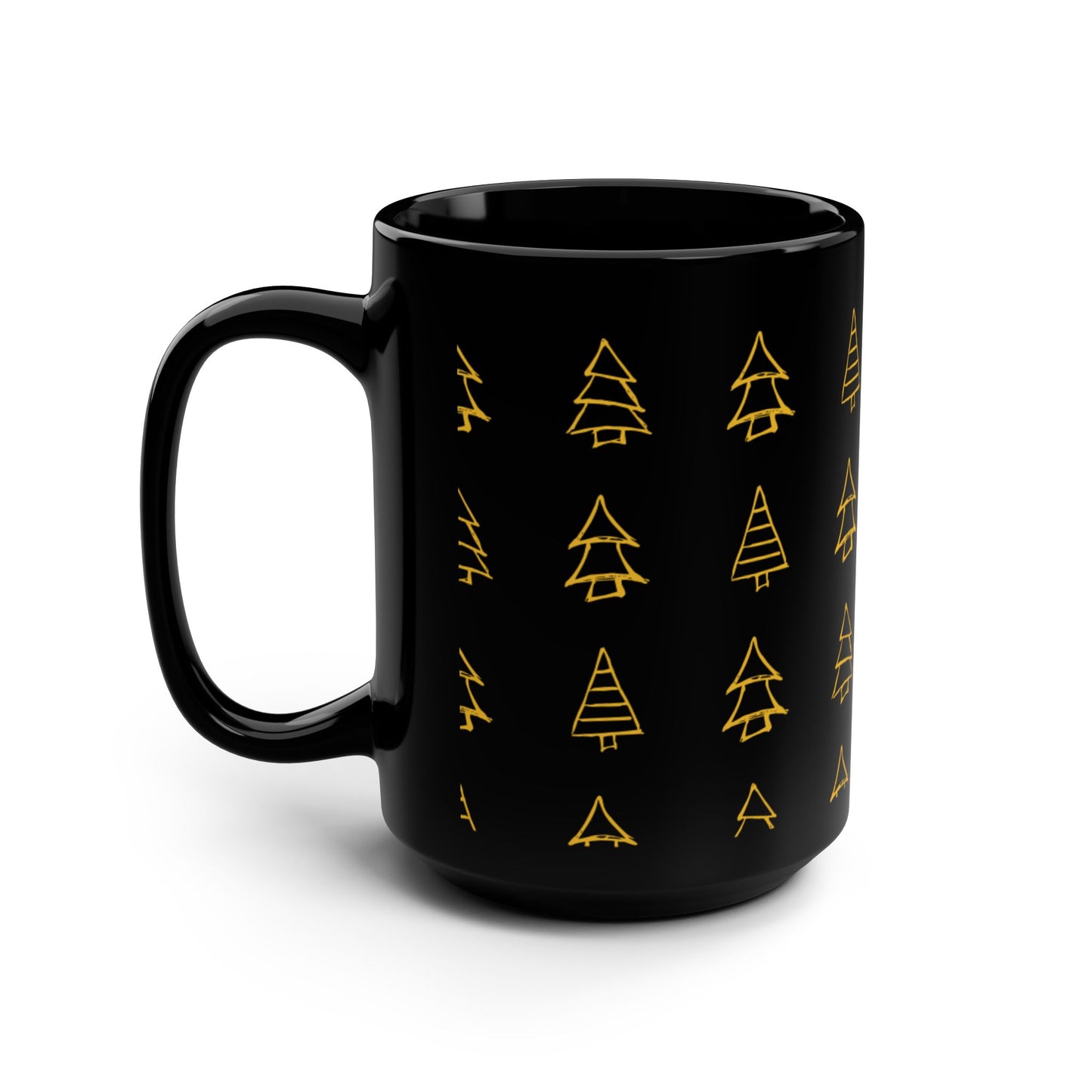 Gold Christmas Tree Mug - 15oz Black
