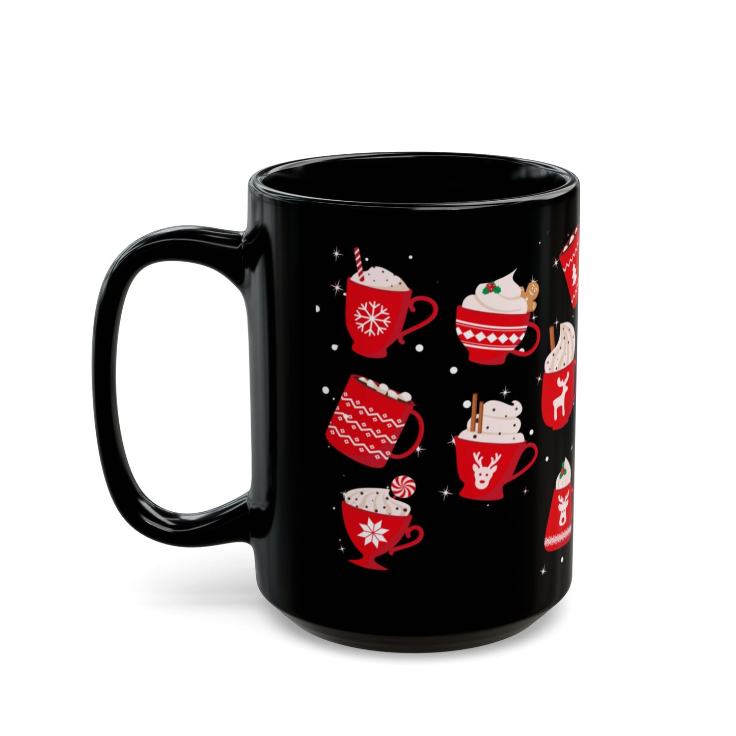Red Christmas Trees Black Coffee Mug