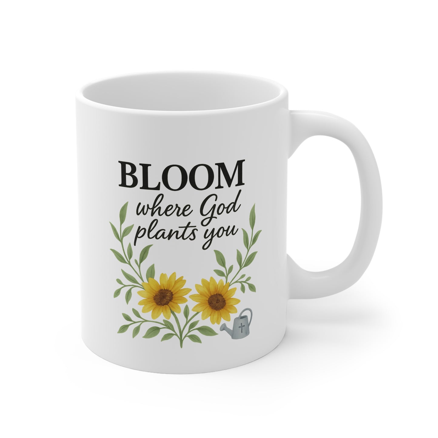 Bloom Where God Plants You - Christian Coffee Mug, White